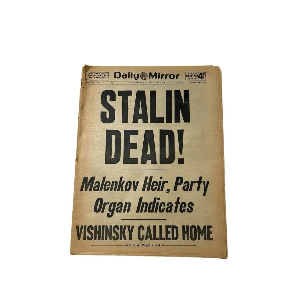 STALIN DEAD Daily Mirror Newspaper Friday March 6th 1953 New York Paper RARE